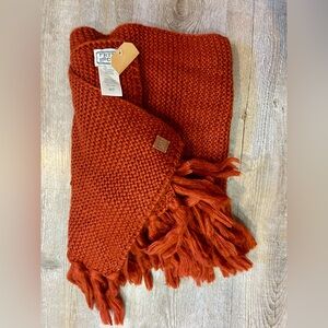 NWT Frye and Co. Burnt Orange Rust Knit Scarf Fringe Winter Fashion approx 74"